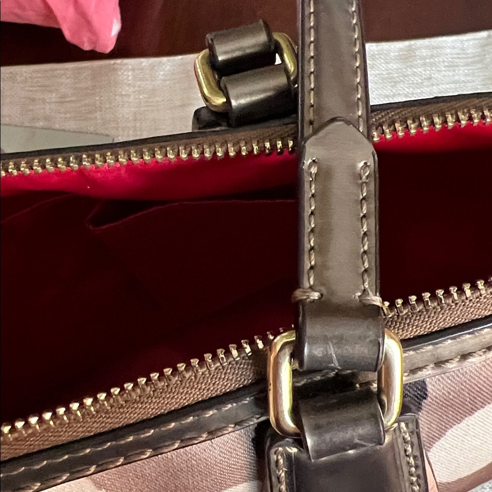 Coach Cream and Red Polka Dot Canvas Tote with Tan Leather Trim GUC 2 Tags - Picture 16 of 17